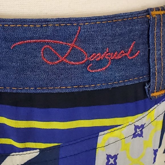 DESIGUAL Blue Patchwork Flare Skirt 40/6 EUC - Picture 6 of 9